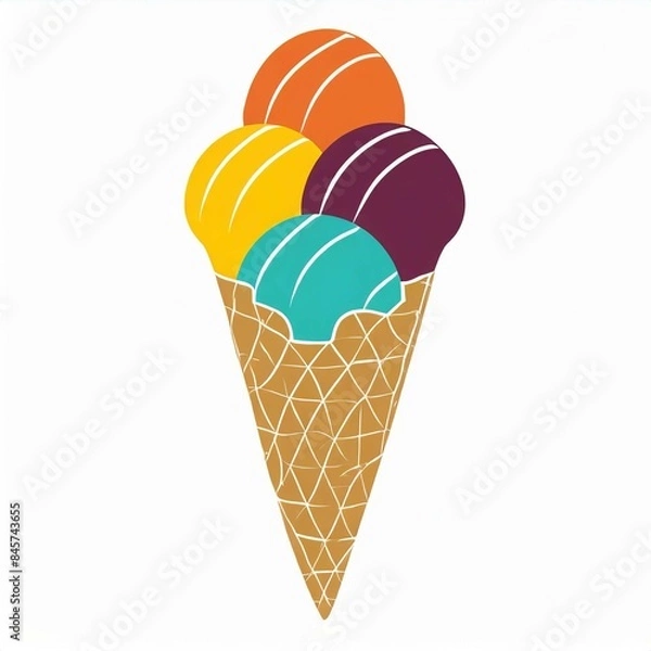 Fototapeta Sweet ice cream. Summer refreshment frozen icecream. Milk dessert favor cool product. Cartoon illustration for print.