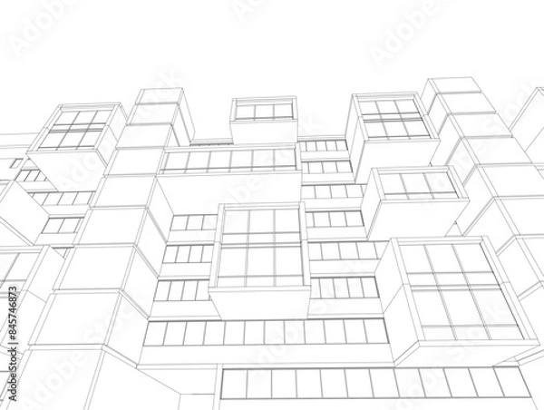 Fototapeta Modern architecture building 3d illustration