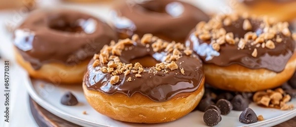 Obraz Chocolate peanut butter donuts offer a harmonious blend of rich cocoa and creamy nuttiness