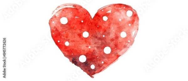 Fototapeta charming red heart with delicate white dots, painted in a captivating watercolor style
