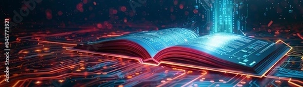 Fototapeta Modern electronic book cover with auto buttons and circuit board design, vibrant and technical, sleek and stylish illustration 8K , high-resolution, ultra HD,up32K HD