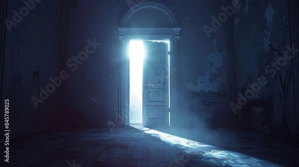 Fototapeta A doorway leading to a bright light symbolizing new beginnings and opportunities