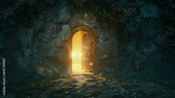 Fototapeta A doorway leading to a bright light symbolizing new beginnings and opportunities