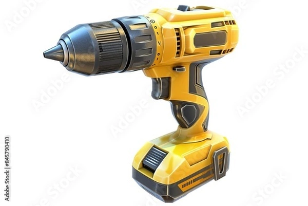 Fototapeta High-quality image of a modern yellow cordless drill. Ideal for construction and DIY projects. Perfect for tool catalogs or instructional guides. Realistic and detailed design. Generative AI