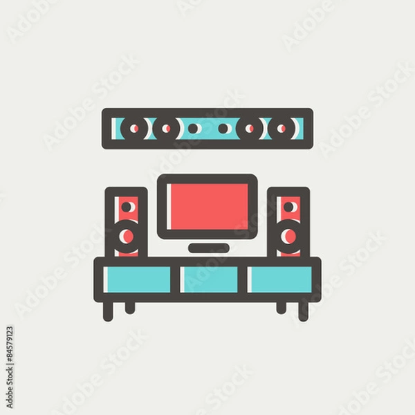 Fototapeta TV flat screen and home theater thin line icon