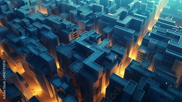 Fototapeta A labyrinthine cityscape representing the twists and turns of urban life and exploration