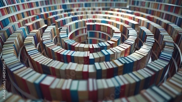 Fototapeta A labyrinth of books symbolizing the endless journey of knowledge and learning