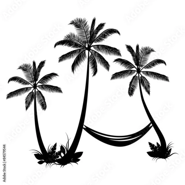 Obraz Palm trees with hammock isolated on white background