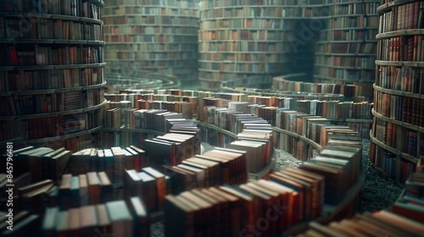 Fototapeta A labyrinth of books symbolizing the endless journey of knowledge and learning
