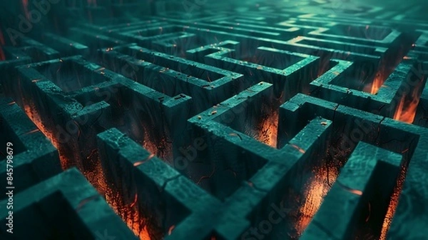 Fototapeta A labyrinth of thoughts depicted through a maze of interconnected neurons