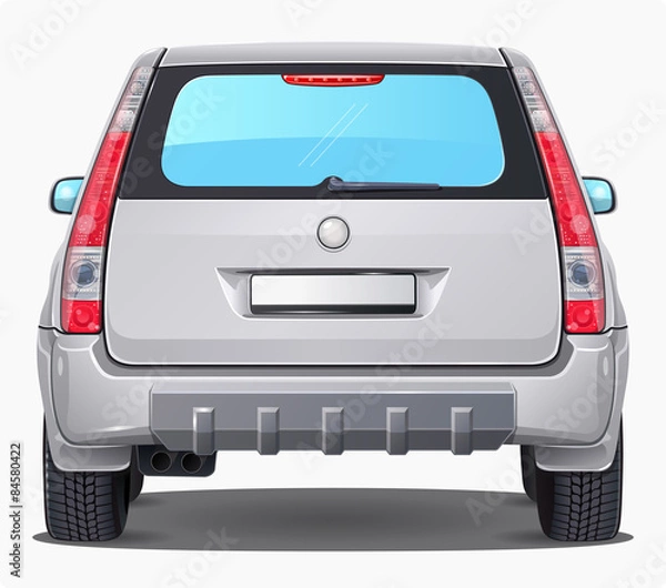 Fototapeta Vector silver Car - Back view