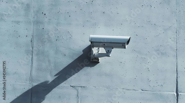 Fototapeta Detailed, minimalist photo of a white security camera on a plain wall, showcasing high-tech surveillance systems