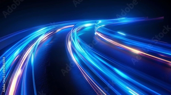 Fototapeta Dynamic abstract background of neon blue streaks, blurred and glowing as if moving at high speed, forming a realistic vector illustration of neon luminance