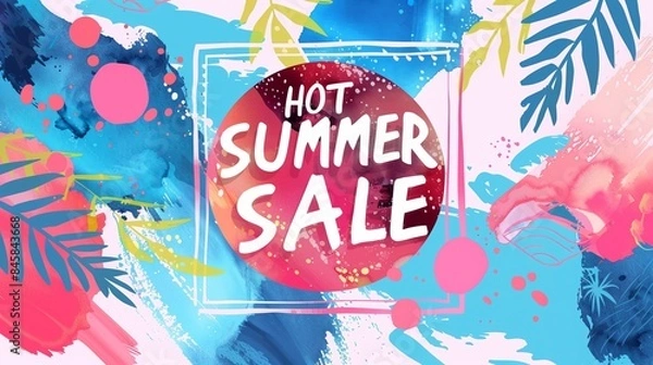 Fototapeta Summer sale promotion advertisement vector design template for flier, poster, website, business