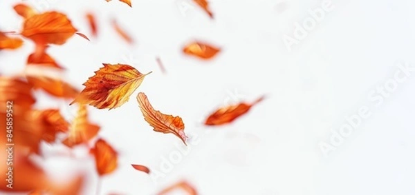 Fototapeta Pumpkin and fall leaves on a white background