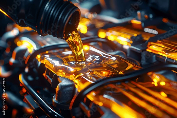 Obraz A car engine is being filled with oil