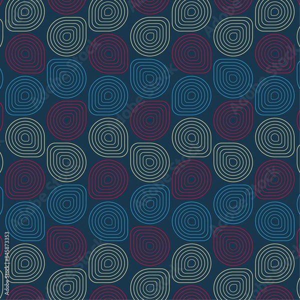 Fototapeta Seamless pattern with circles abstract colors indie pink and blue and green ornament lines minimal