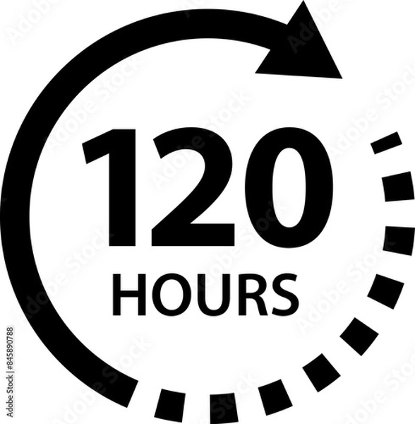 Fototapeta Hours time arrow. Time line icon. Delivery and service time icon. Deadline concept. Work time symbol isolated on white background.