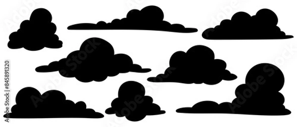 Fototapeta Collection of silhouettes and stamps of clouds. Vector graphics.