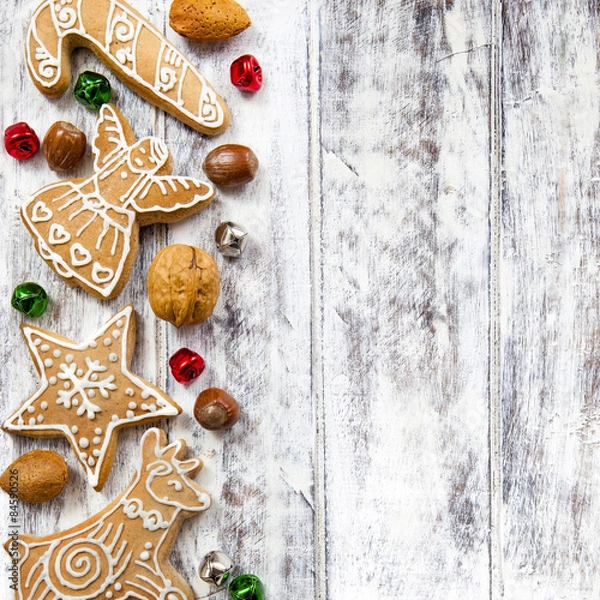 Obraz Christmas gingerbread cookies on white table