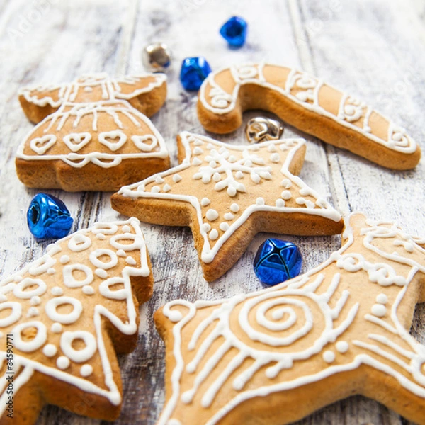 Obraz Christmas gingerbread cookies on white table