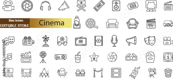 Fototapeta Simple Set of Cinema and Movie Related Vector Line Icons.
