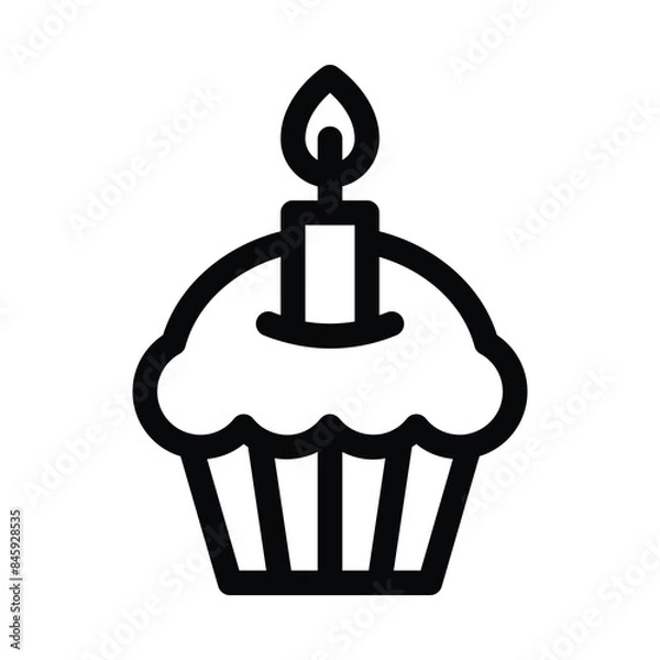 Fototapeta Cupcake vector icon on white background. Birthday dessert