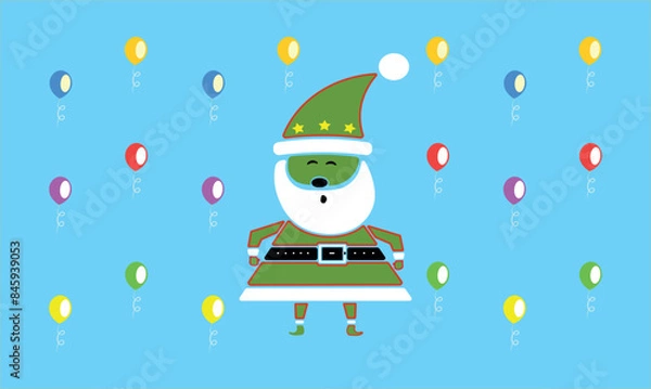 Fototapeta Merry Christmas.  Santa Claus on a background of balloons.  Postcard from Santa Claus.  Christmas card.  Christmas greetings.  New Year