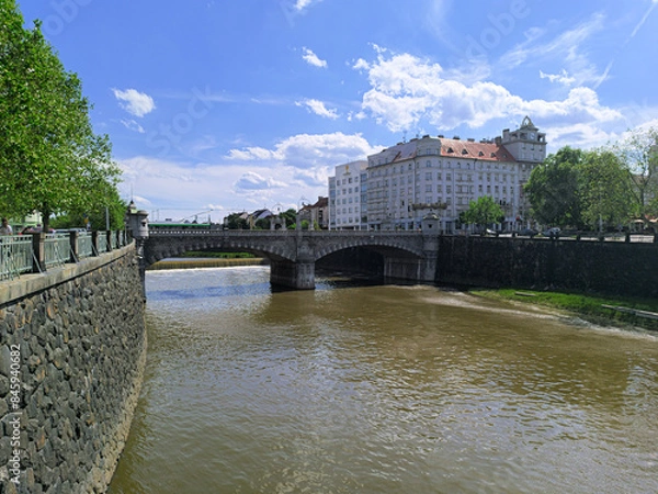 Fototapeta View of the city of Pilsen from the bridge over the river Mze