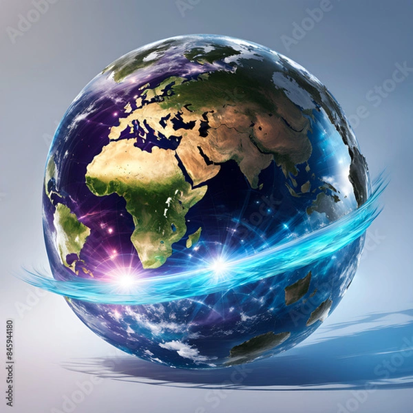 Fototapeta Illustration of Big Earth with magnetic field impact magnetosphere high quality colorful isolated images
