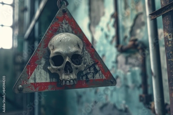 Fototapeta A sign featuring a skull with crossbones, often used to indicate danger or warning