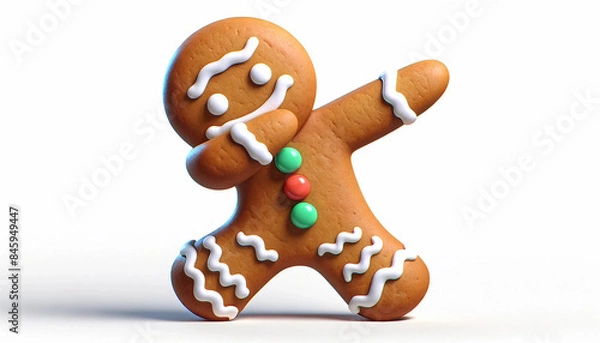 Fototapeta A cartoon gingerbread man cookie dabbing, isolated on a pure white background.