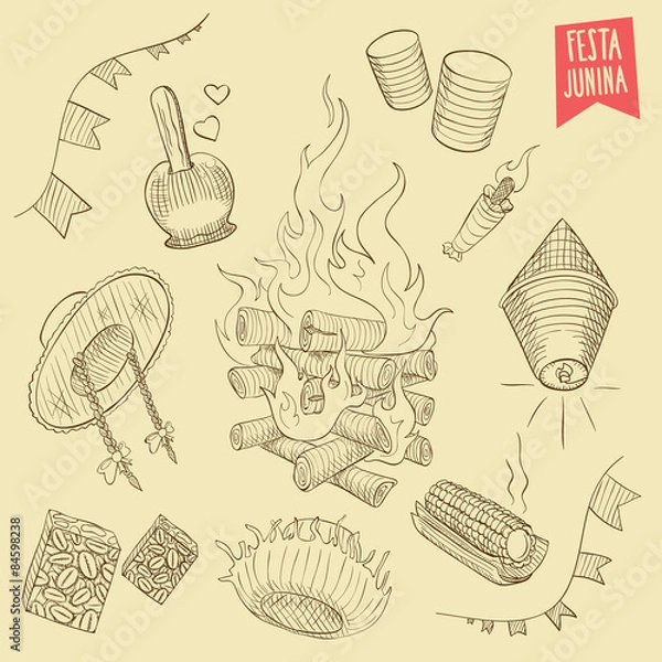 Fototapeta Hand drawn set - June Party / St. John's - EPS 8