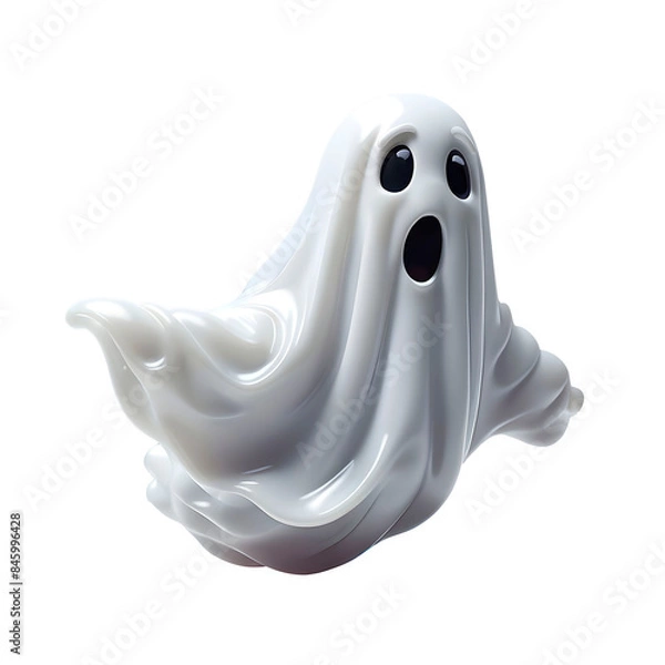 Fototapeta Ícone de fantasma 3d flutuando com rosto assustador em fundo transparente, sem fundo.