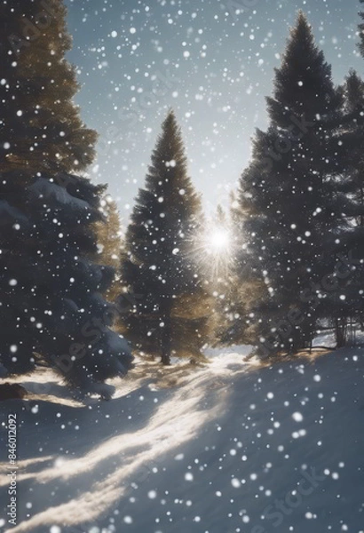 Fototapeta Snow Fell on the Pine Trees for Winter Background