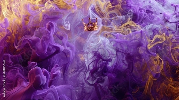 Obraz A chaotic mix of purple and gold smoke, featuring a 3D crown floating majestically amidst the swirls