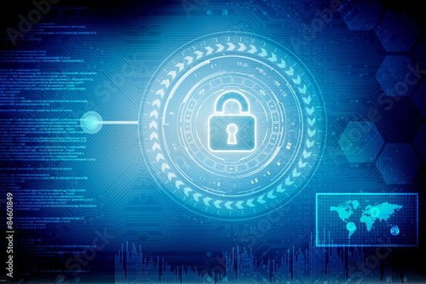 Fototapeta Security concept: Lock on digital screen, contrast, 3d render