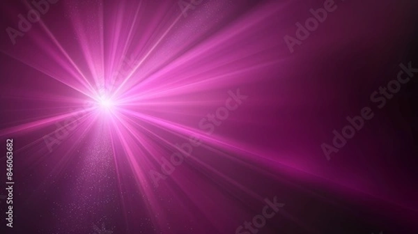 Fototapeta Magenta light burst  abstract rays on dark background with purple and golden sparkles