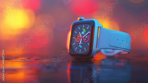 Fototapeta 3d rendered smart watch isolated on plain background, smart touch, digital dial, 