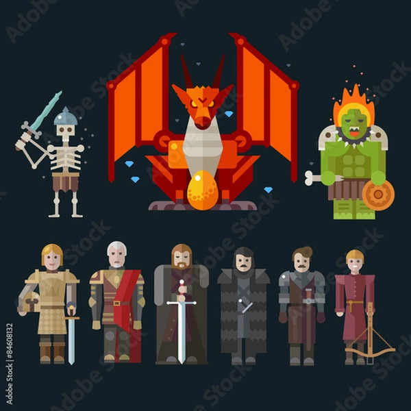 Obraz Different characters for the game. Vector flat illustrations.