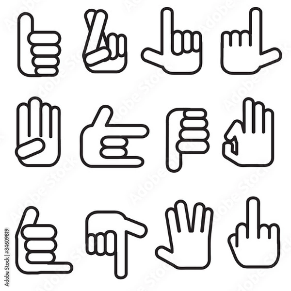 Obraz Hands vector icons set. different hands, gestures, signals and signs. Vector icon set