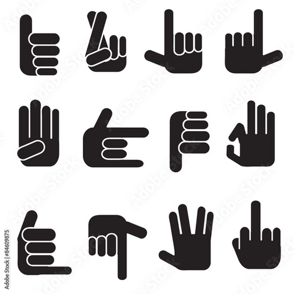 Obraz Hands vector icons set. different hands, gestures, signals and signs. Vector icon set