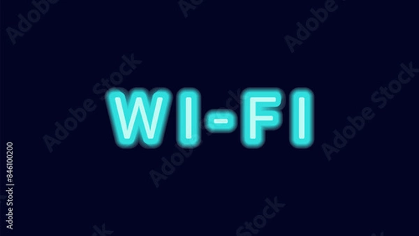 Fototapeta WiFi symbols neon effect dark background. Waves Wi Fi signal icon. Internet connection modern technology. Letters. Design web page billboard banner. Vector illustration.