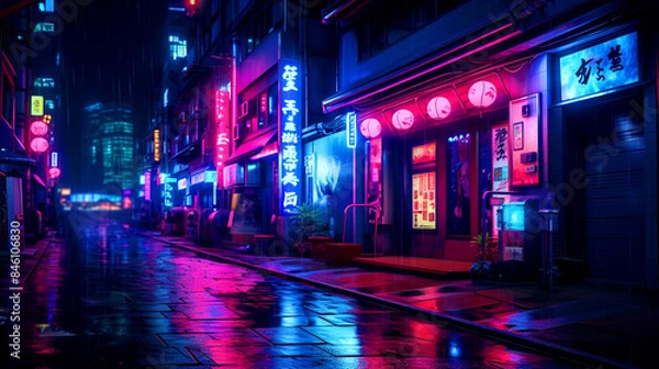 Fototapeta The Dynamic Neon Night Cityscape: Perfect for Urban-Themed Events, Futuristic Advertising, and Modern Marketing Campaigns, this image sets a lively and futuristic tone for any project focused on urban
