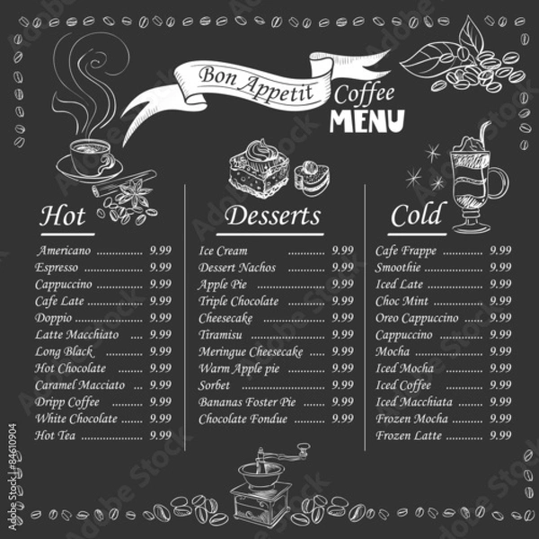 Fototapeta coffee menu on chalkboard