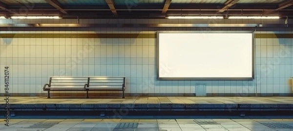 Fototapeta A subway station with an empty billboard mockup, waiting for your ad to fill its blank space.
