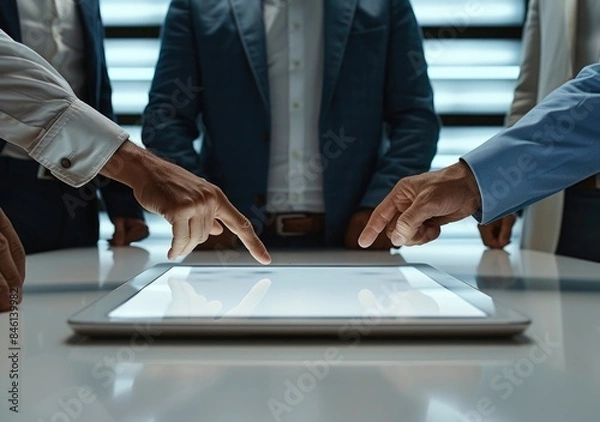 Obraz Collaborative office scene, groups of people engaged in brainstorming session, actively discussing ideas and strategies for an exciting new project in a dynamic workplace environment.