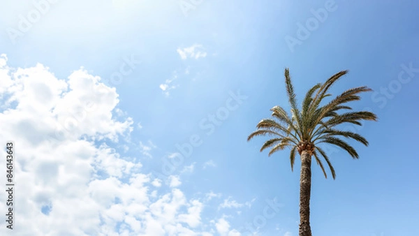 Fototapeta Palm tree on the background of a blue sunny sky