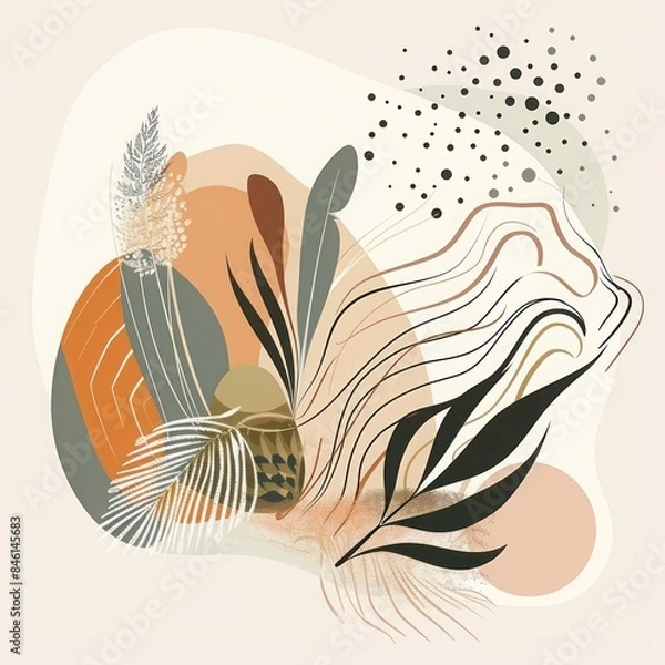 Obraz Abstract boho zen minimalist illustration with flowing lines, earthy tones, and vibrant accents. Harmonious design for tranquility and mindfulness