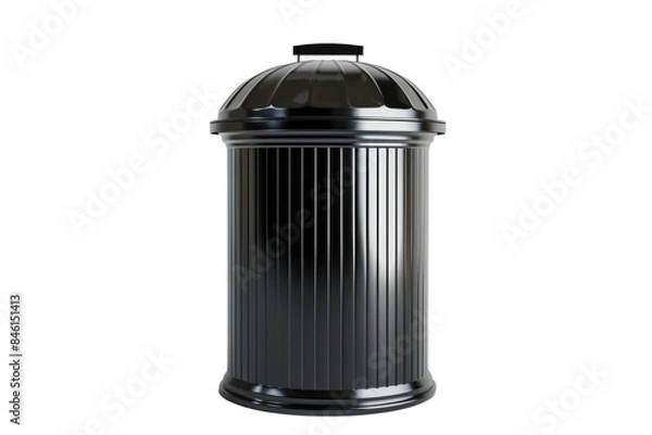 Fototapeta Black Metal Trash Can with Lid